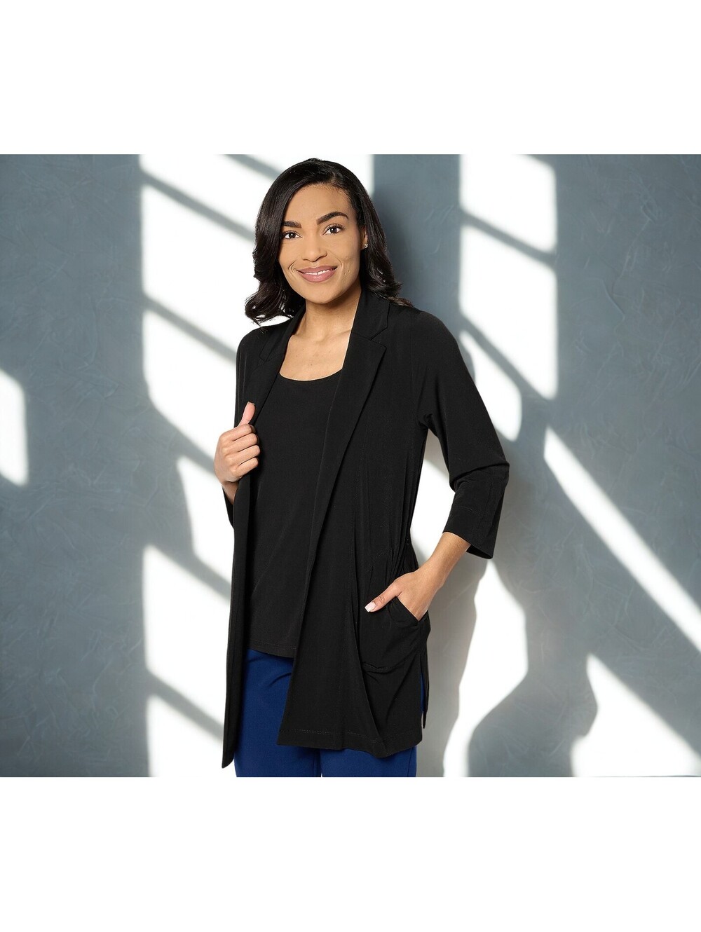 Susan Graver Every Day Petite Liquid Knit Open Front Cardigan SIZE M